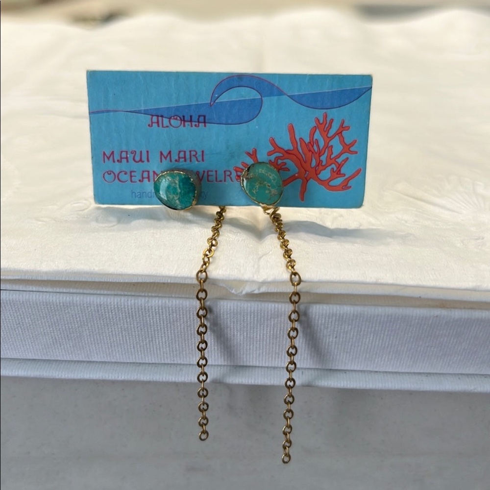 Maui Mari Turquoise Studs with Backing Chains-Handmade